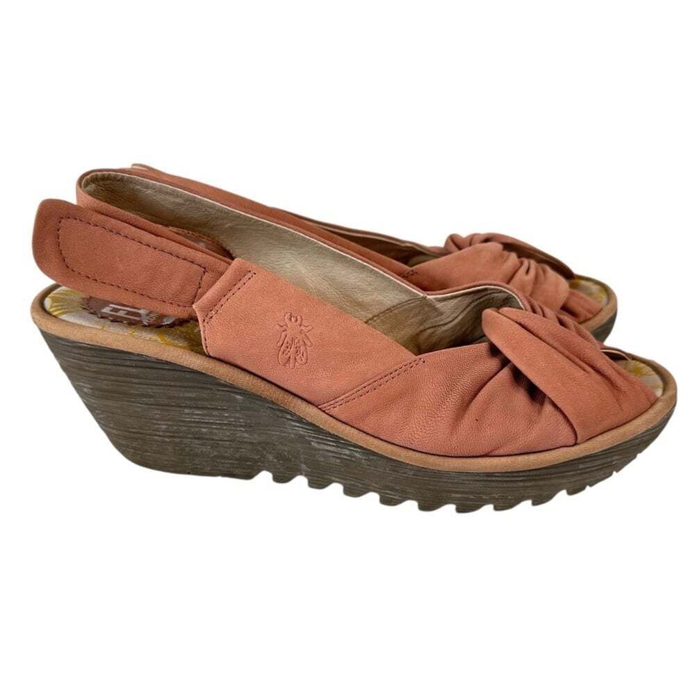 Fly London Womens Yakin Slingback Wedge Sandals Leather Platform EU 41